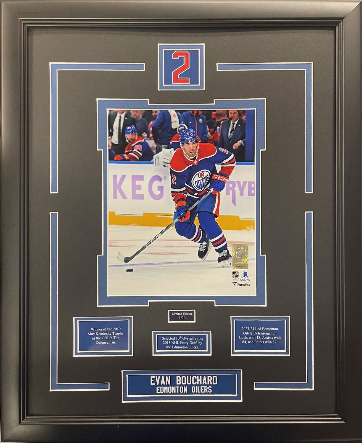 EVAN BOUCHARD LIMITED EDITION 16X20 FRAME #/20 EDMONTON OILERS
