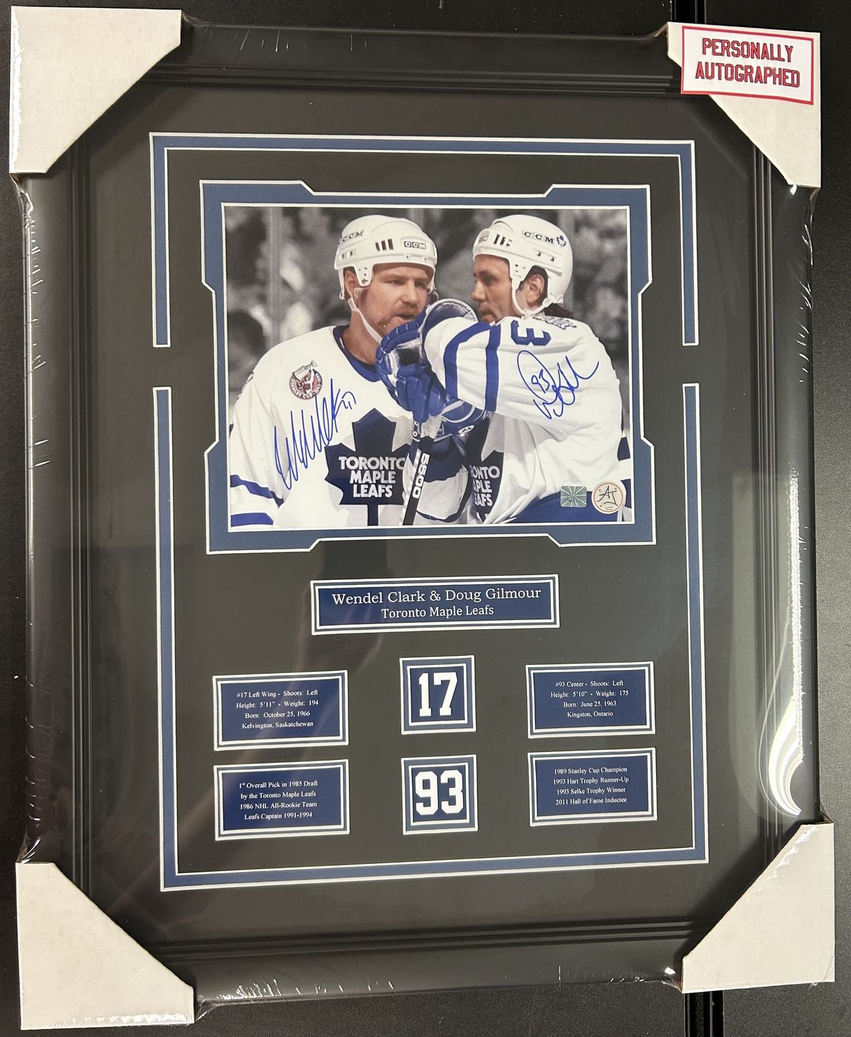 DOUG GILMOUR AND WENDEL CLARK AUTOGRAPHED TORONTO MAPLE LEAFS 16X20 FRAME