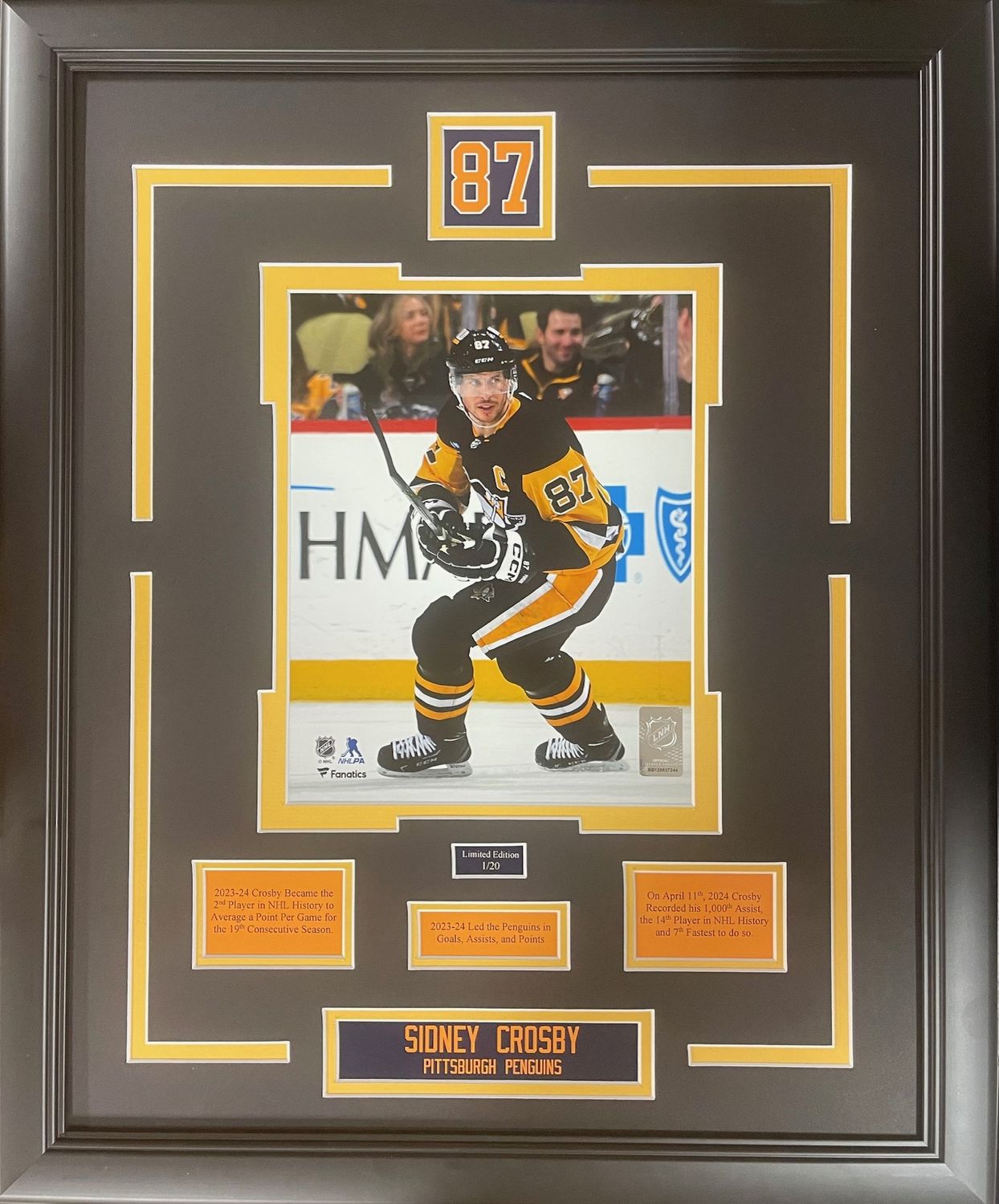 SIDNEY CROSBY - LIMITED EDITION 16X20 #/20 PITTSBRUGH PENGUINS