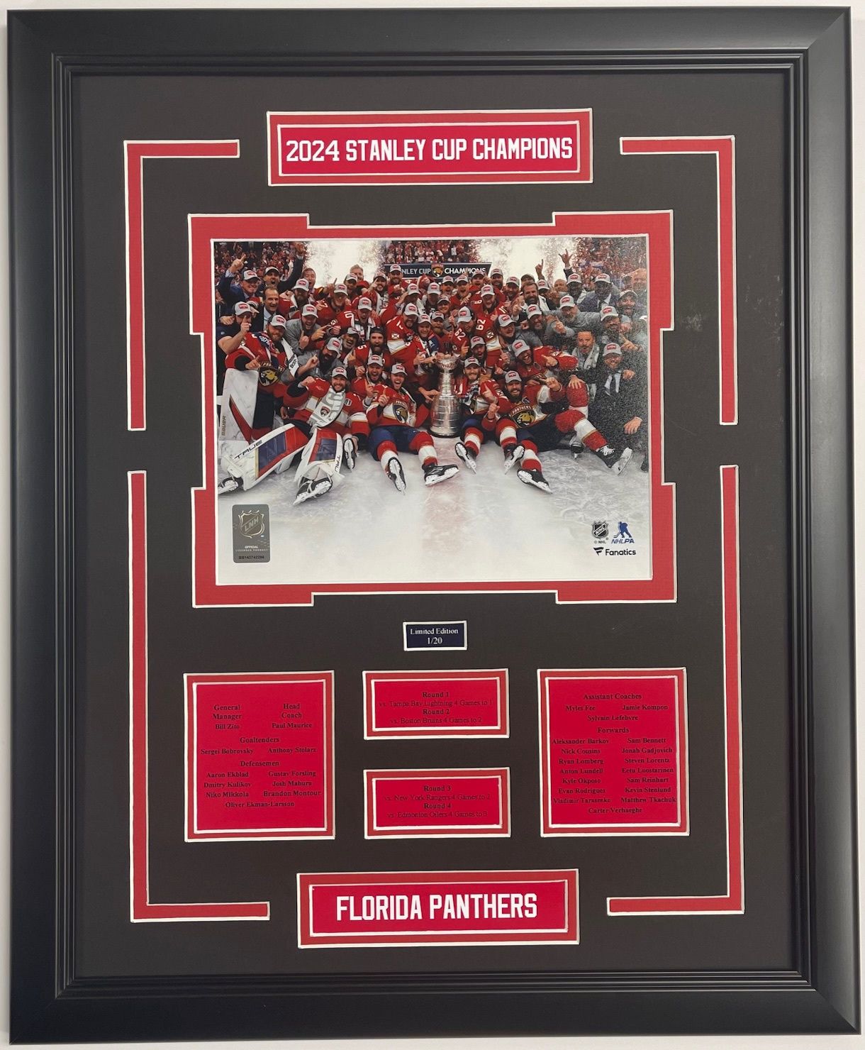 2024 STANLEY CUP CHAMPIONS - FLORIDA PANTHERS LIMITED EDITION #/20 16X20 FRAME
