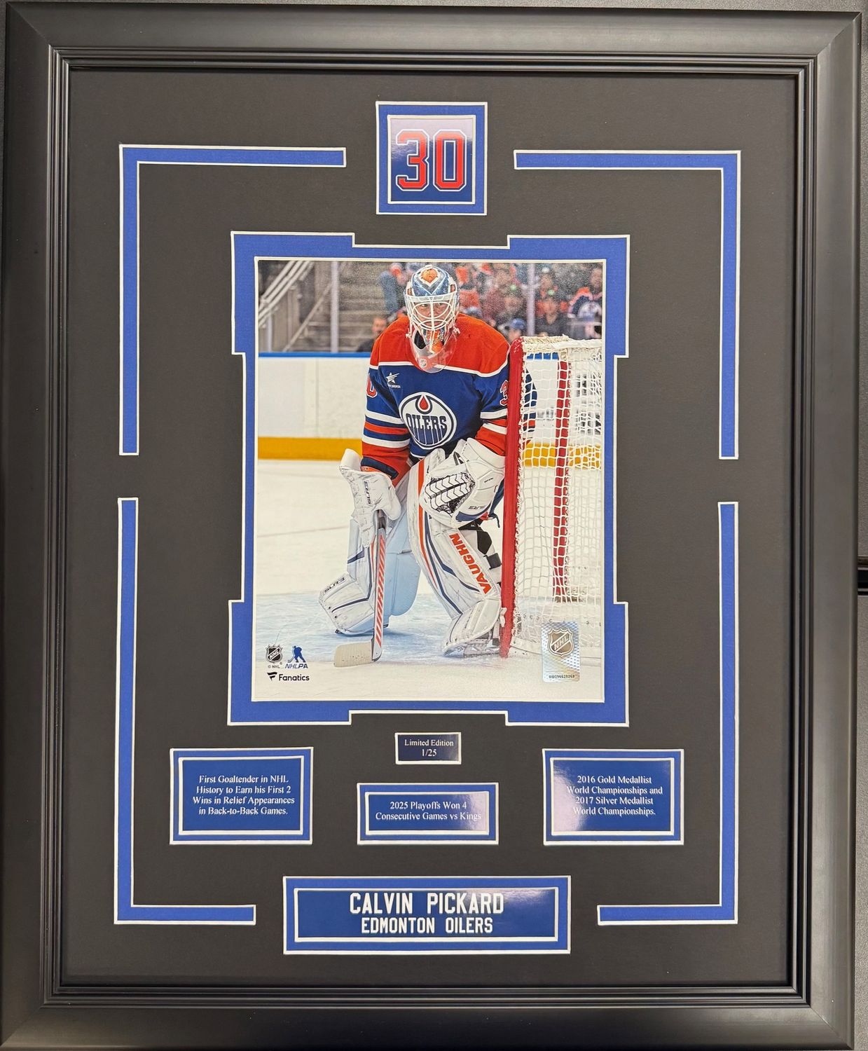 CALVIN PICKARD - LIMITED EDITION 16X20 FRAME #/25 EDMONTON OILERS