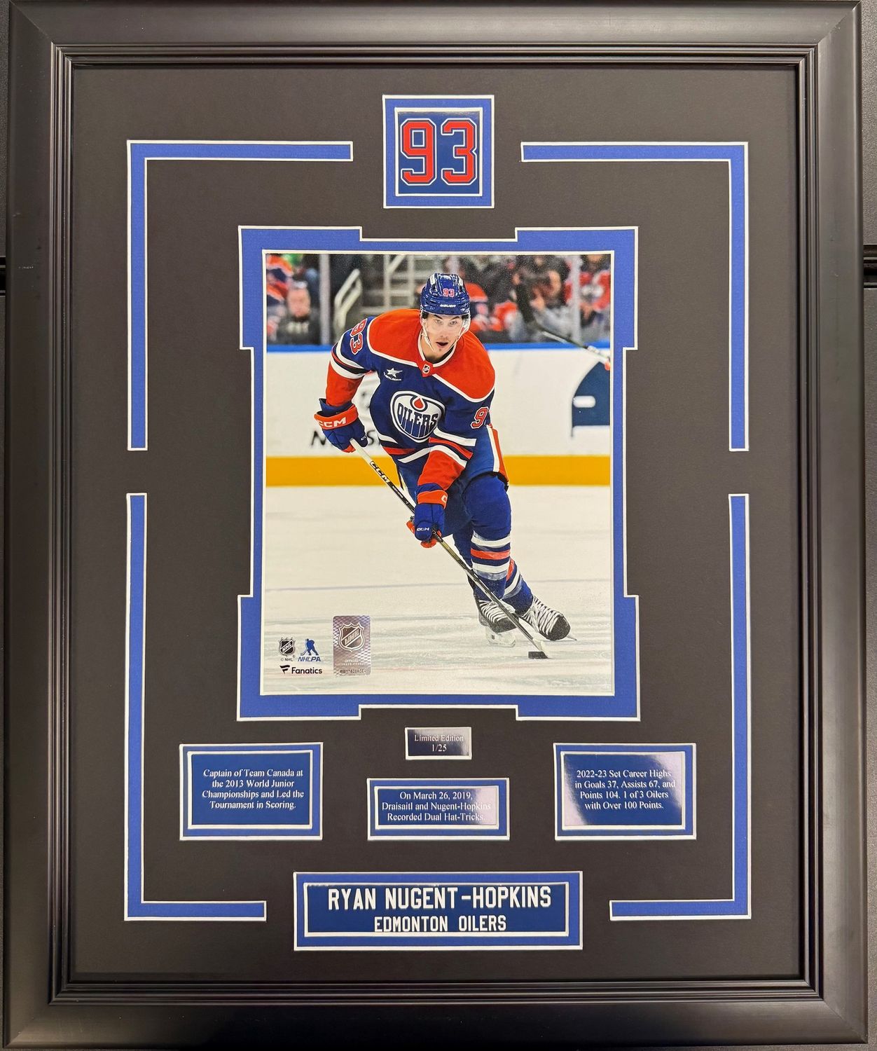 RYAN NUGENT-HOPKINS (BLUE JERSEY) - LIMITED EDITION 16X20 FRAME #/25 EDMONTON OILERS