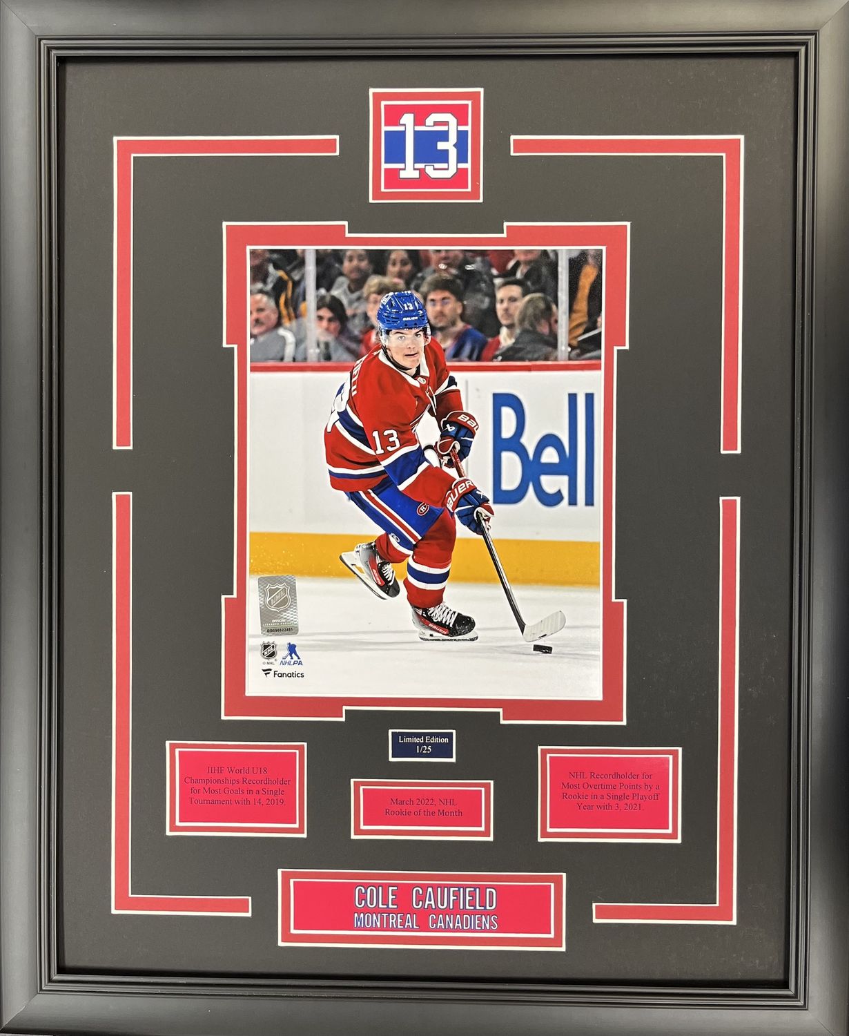 COLE CAUFIELD - LIMITED EDITION 16X20 FRAME #/25 MONTREAL CANADIENS