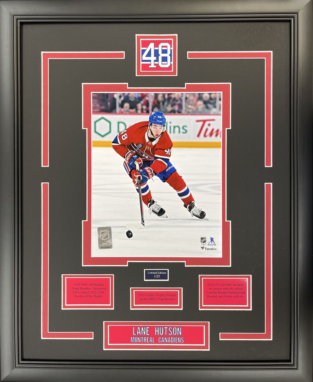 LANE HUTSON - LIMITED EDITION 16X20 FRAME #/25 MONTREAL CANADIENS