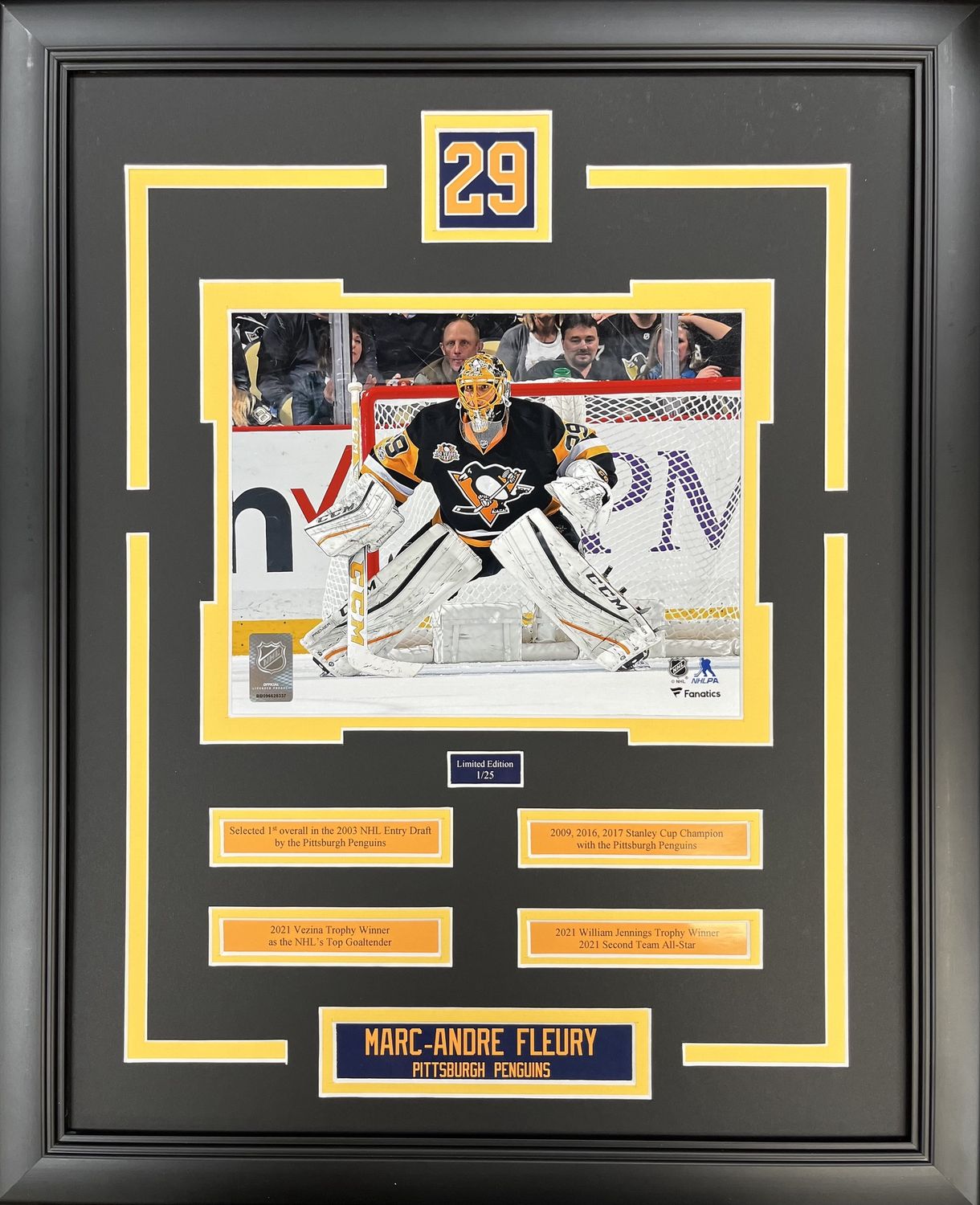 MARC-ANDRE FLEURY - LIMITED EDITION 16X20 FRAME #/25 PITTSBURGH PENGUINS