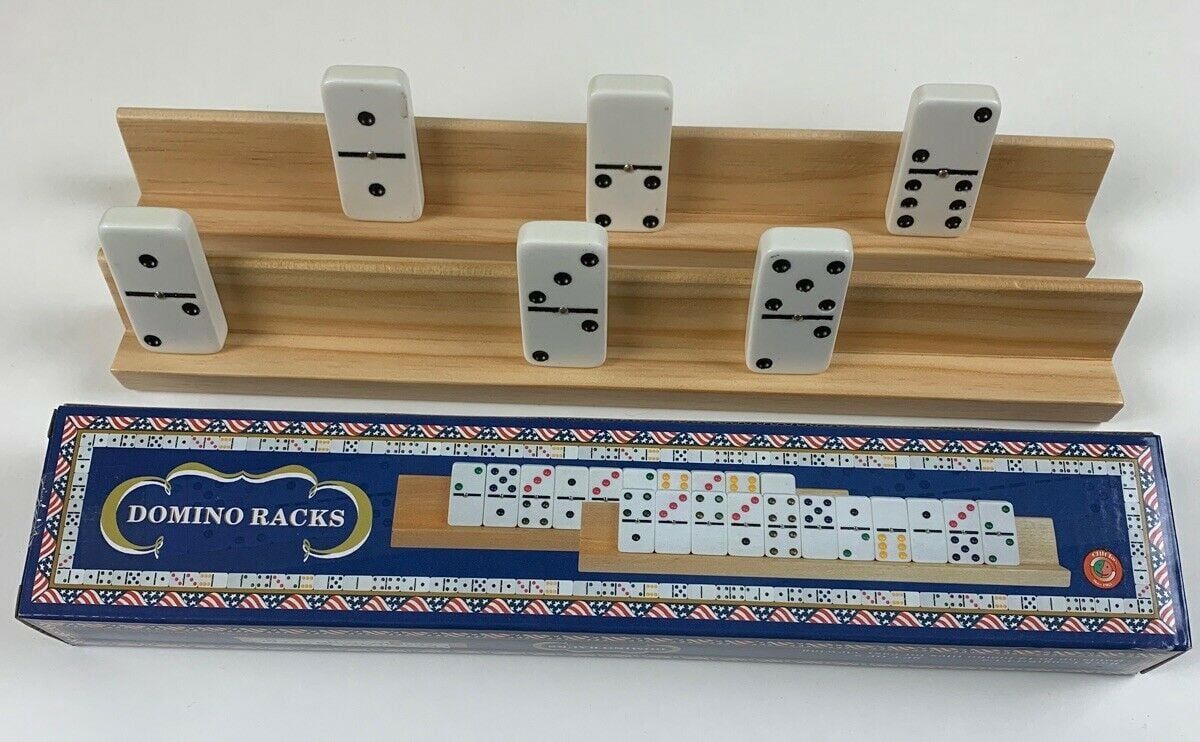 DOMINOES SET OF 2 LARGE WOODEN TILE HOLDER