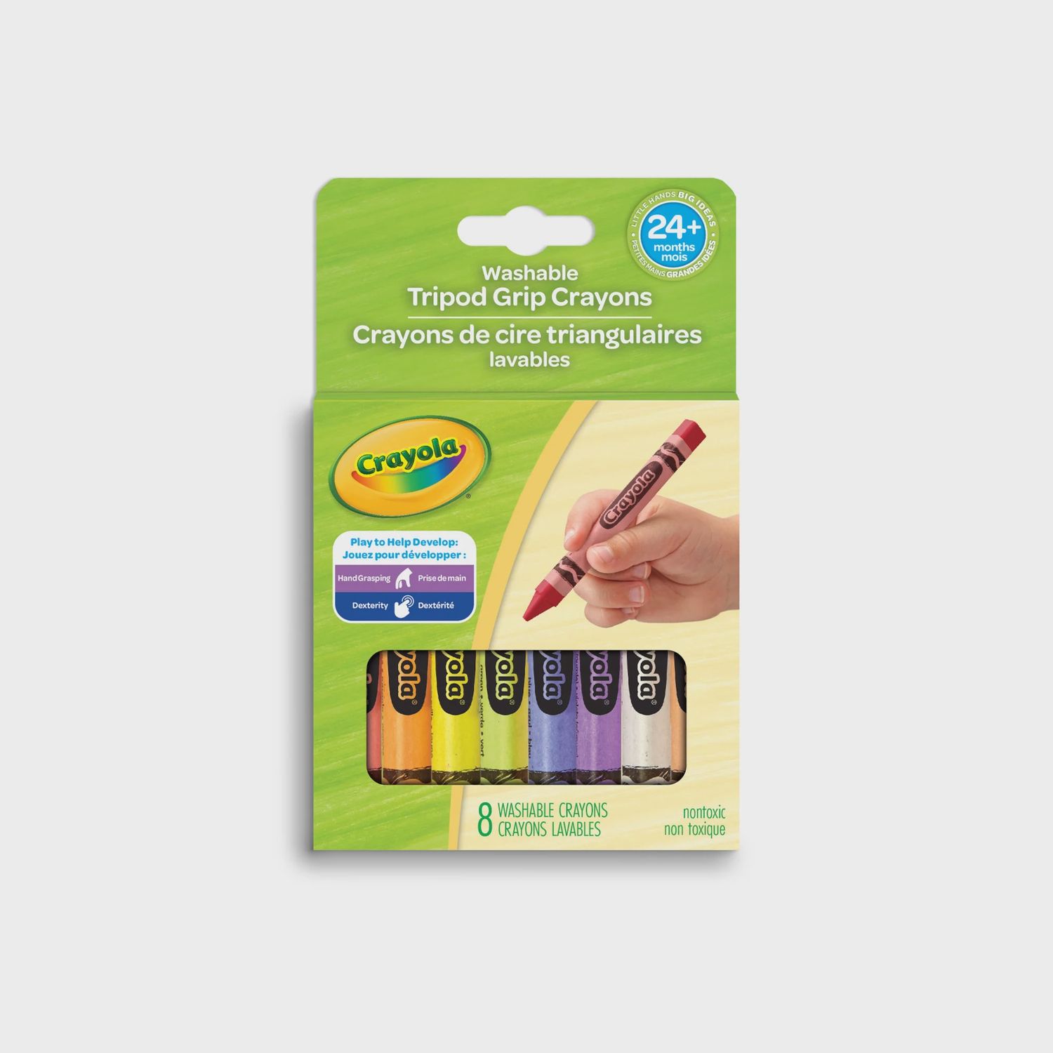 YK TRIPOD GRIP WASHABLE CRAYONS 8CT