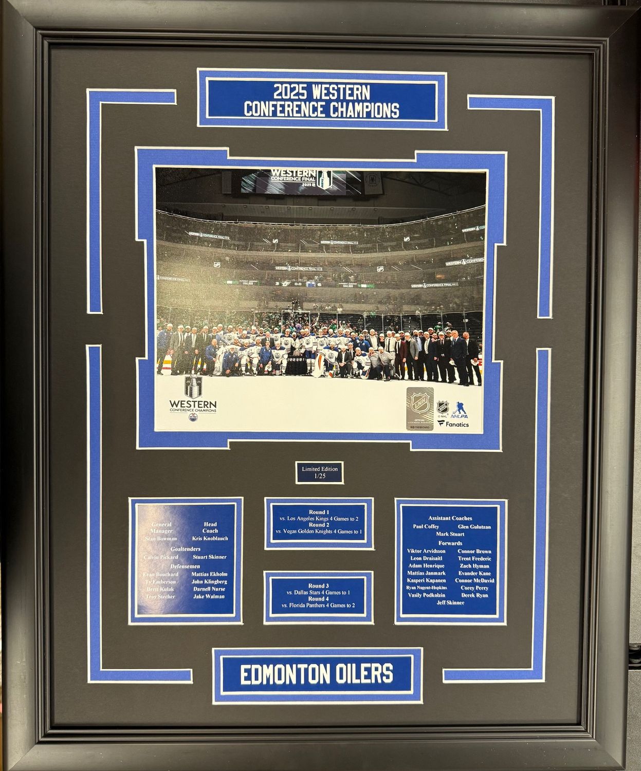 2025 WESTERN CONFERENCE CHAMPIONS - EDMONTON OILERS LIMITED EDITION 16X20 FRAME #/25