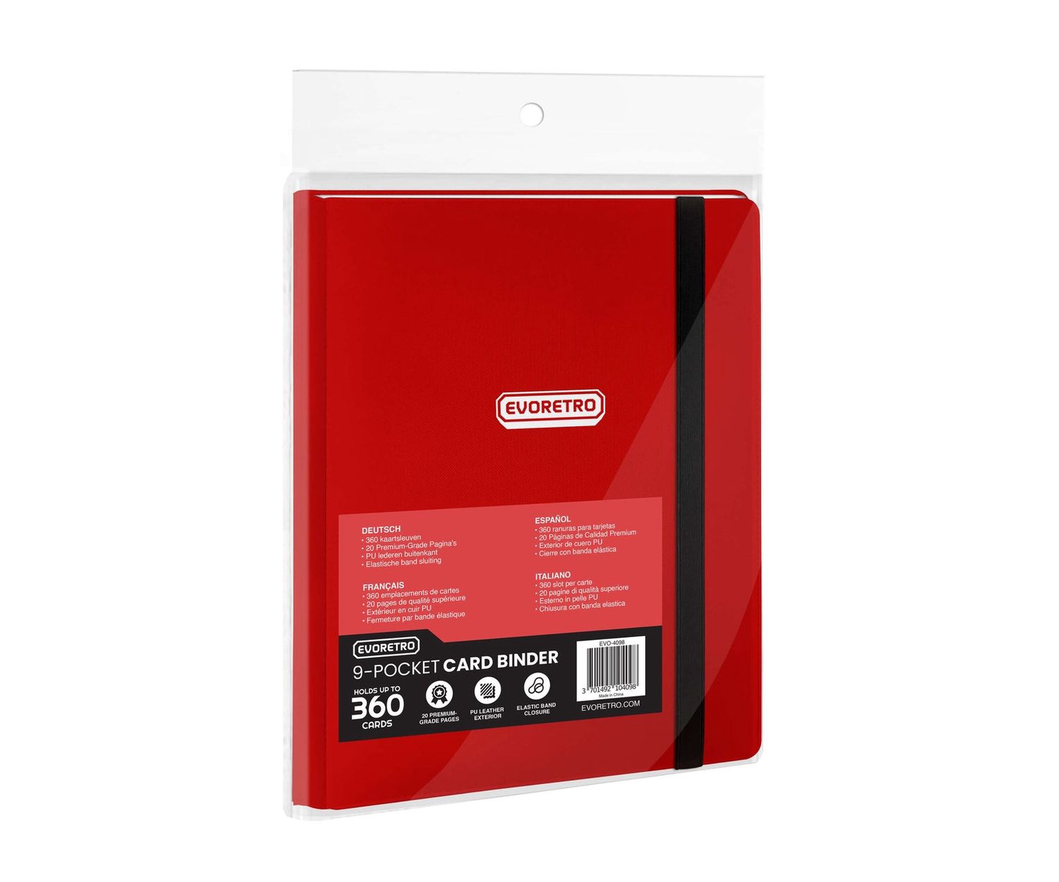 ER 9 POCKET CARD BINDER WITH ELASTIC - RED
