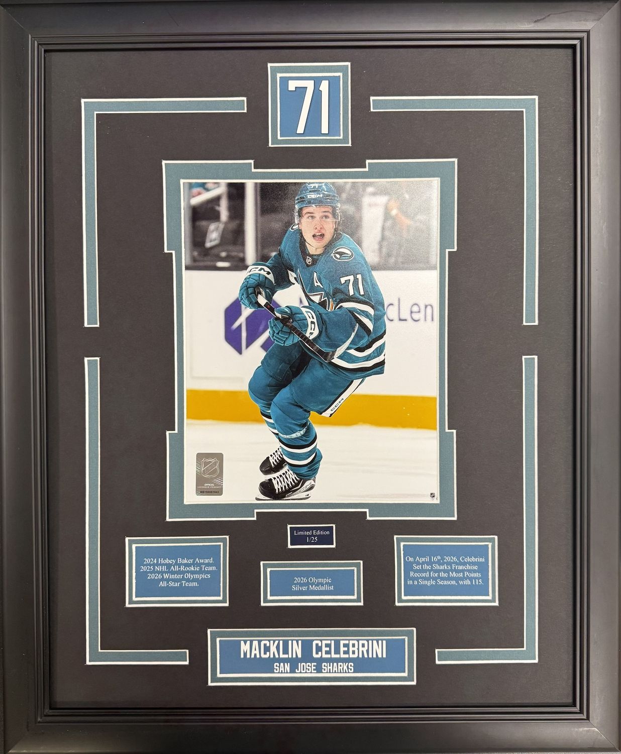 MACKLIN CELEBRINI - LIMITED EDITION 16X20 FRAME #/25 SAN JOSE SHARKS