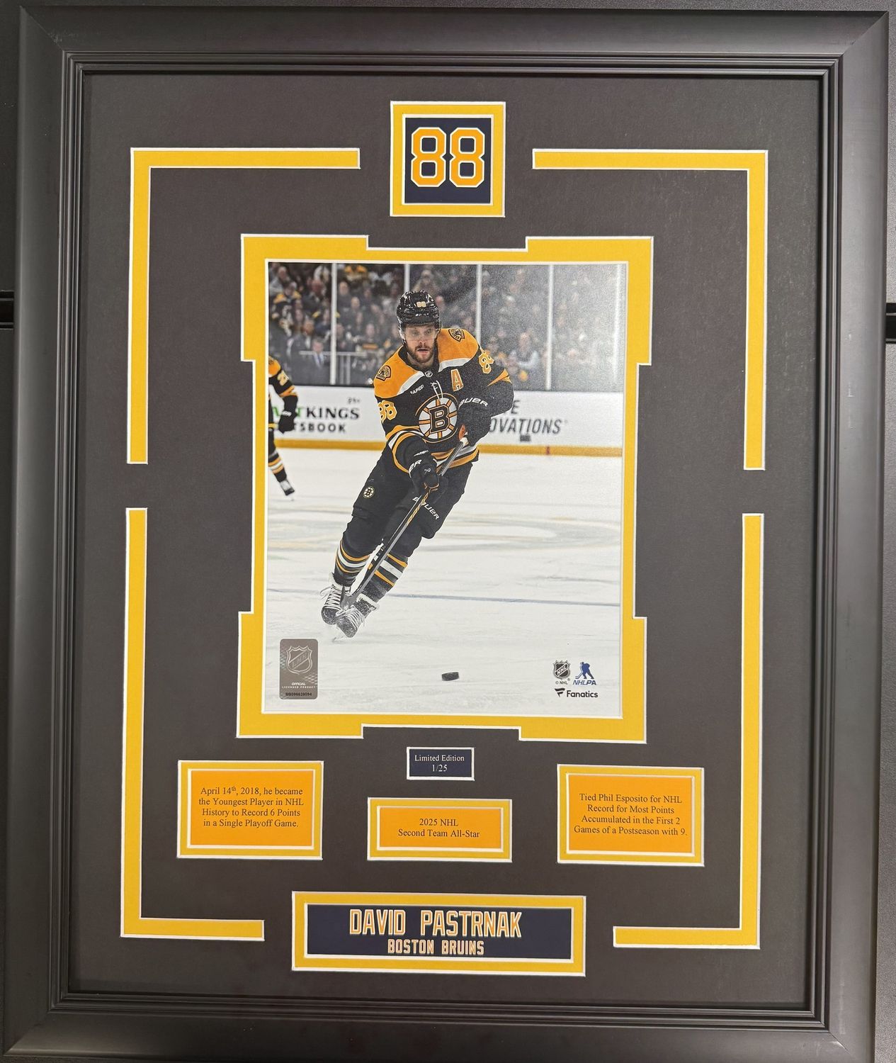 DAVID PASTRNAK - BOSTON BRUINS LIMITED EDITION #/25 16X20 FRAME