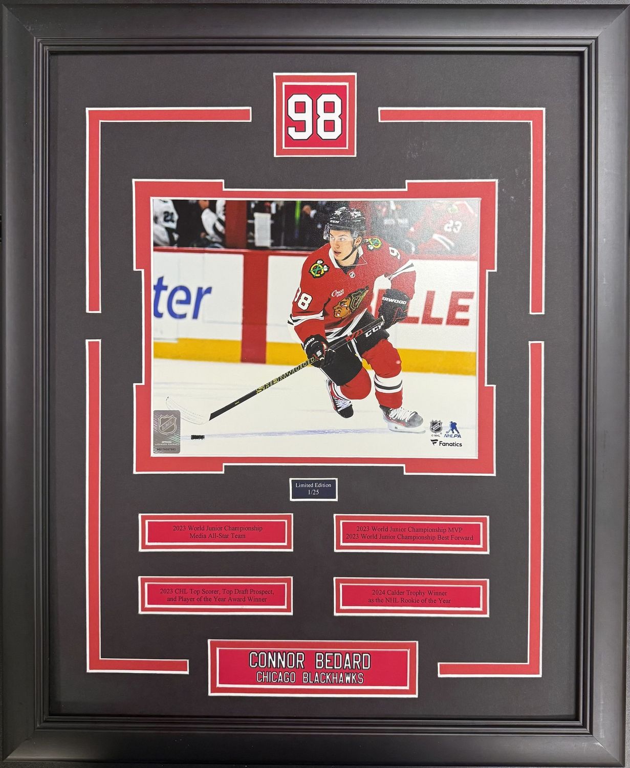CONNOR BEDARD - LIMITED EDITION 16X20 FRAME #/25 CHICAGO BLACKHAWKS