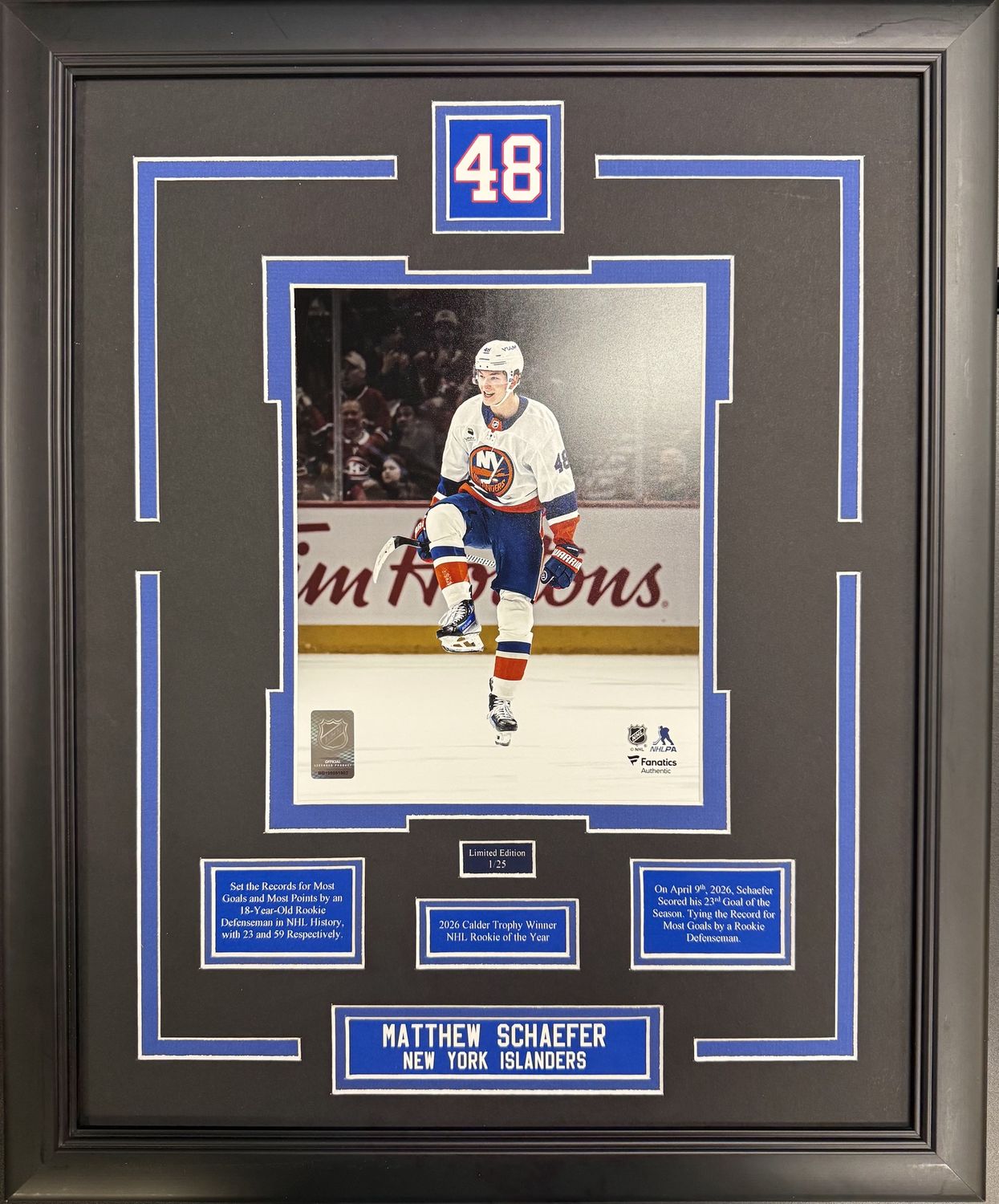 MATTHEW SCHAEFER - LIMITED EDITION 16X20 FRAME #/25 NEW YORK ISLANDERS