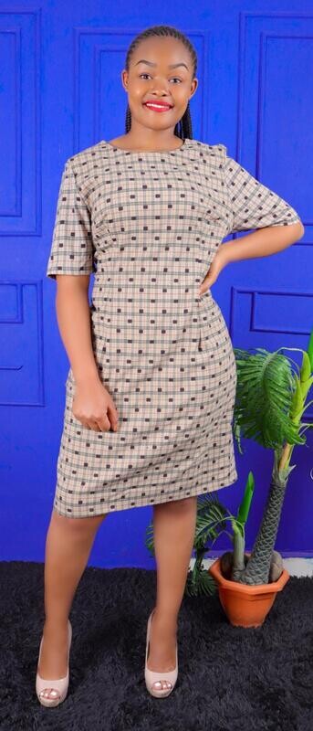 Beige checked Dress
