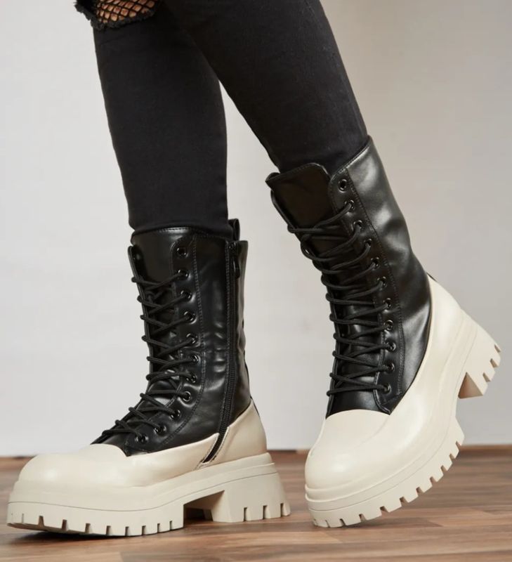 Black n cream chunk ankle boots
