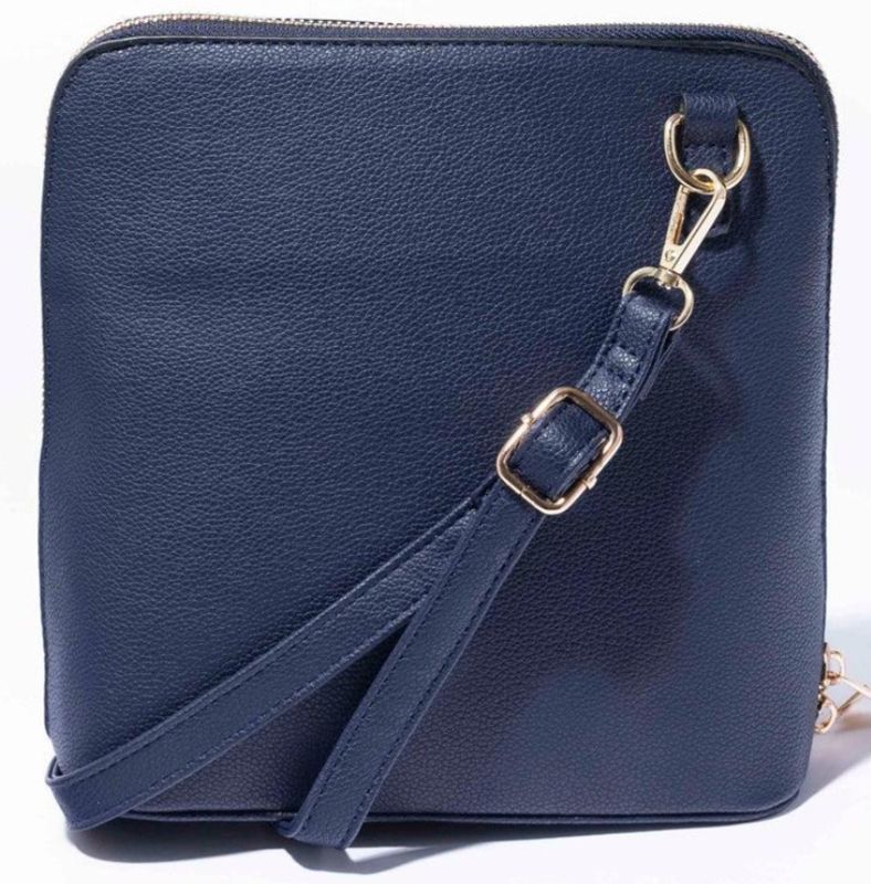 blue zip crossbody bag