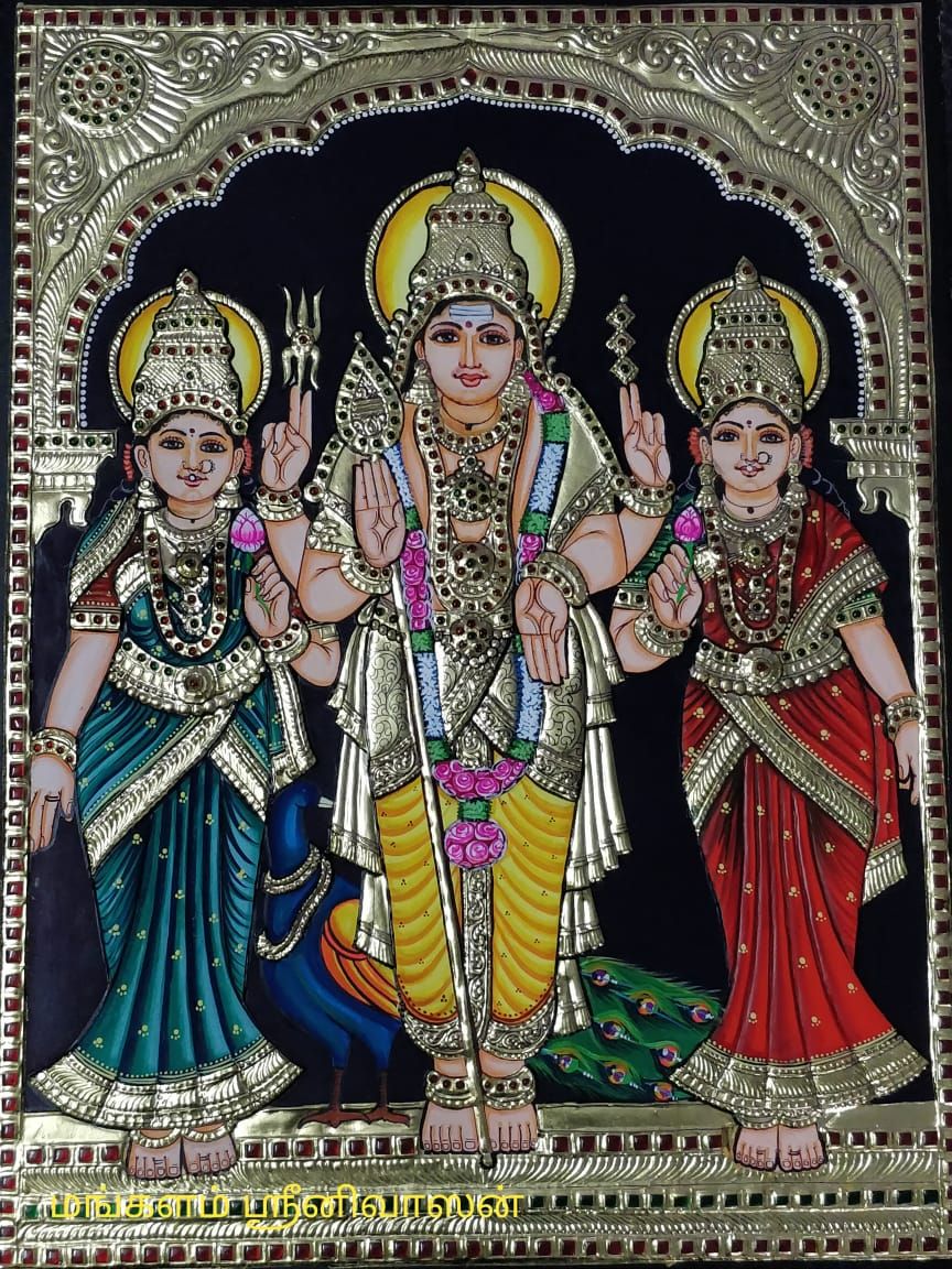 Murugar  valli devasenaTanjore painting