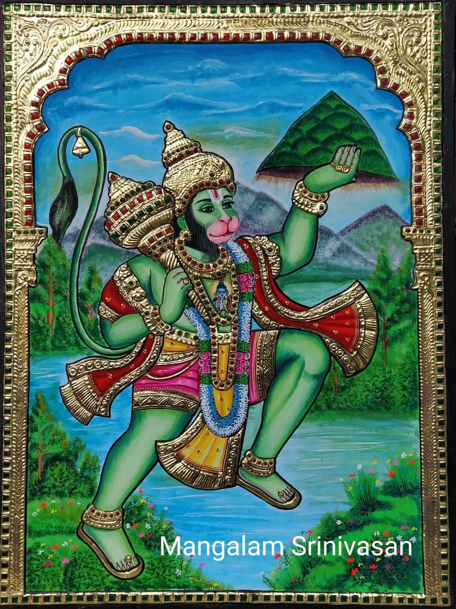 Sanjeevini Hanuman Tanjore painting
