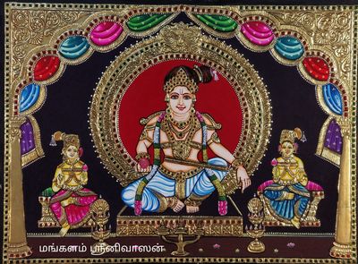 SRI POORNA PUSHKALAI MAHA SASTHA Tanjore painting