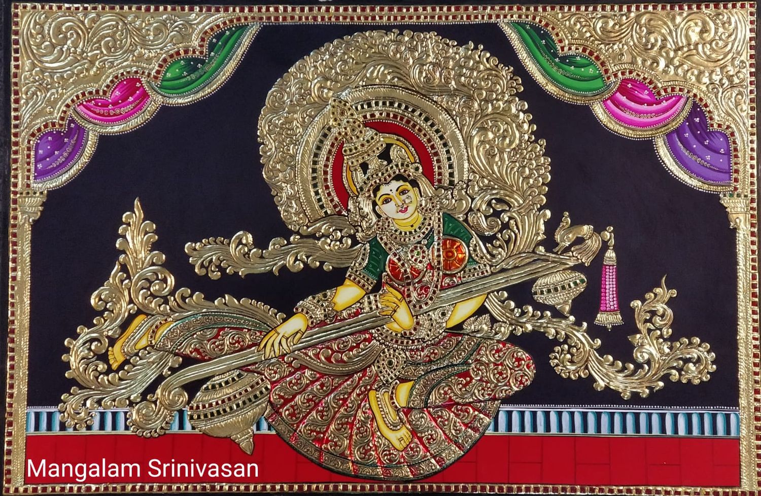Floor Saraswathi Tanjore painting