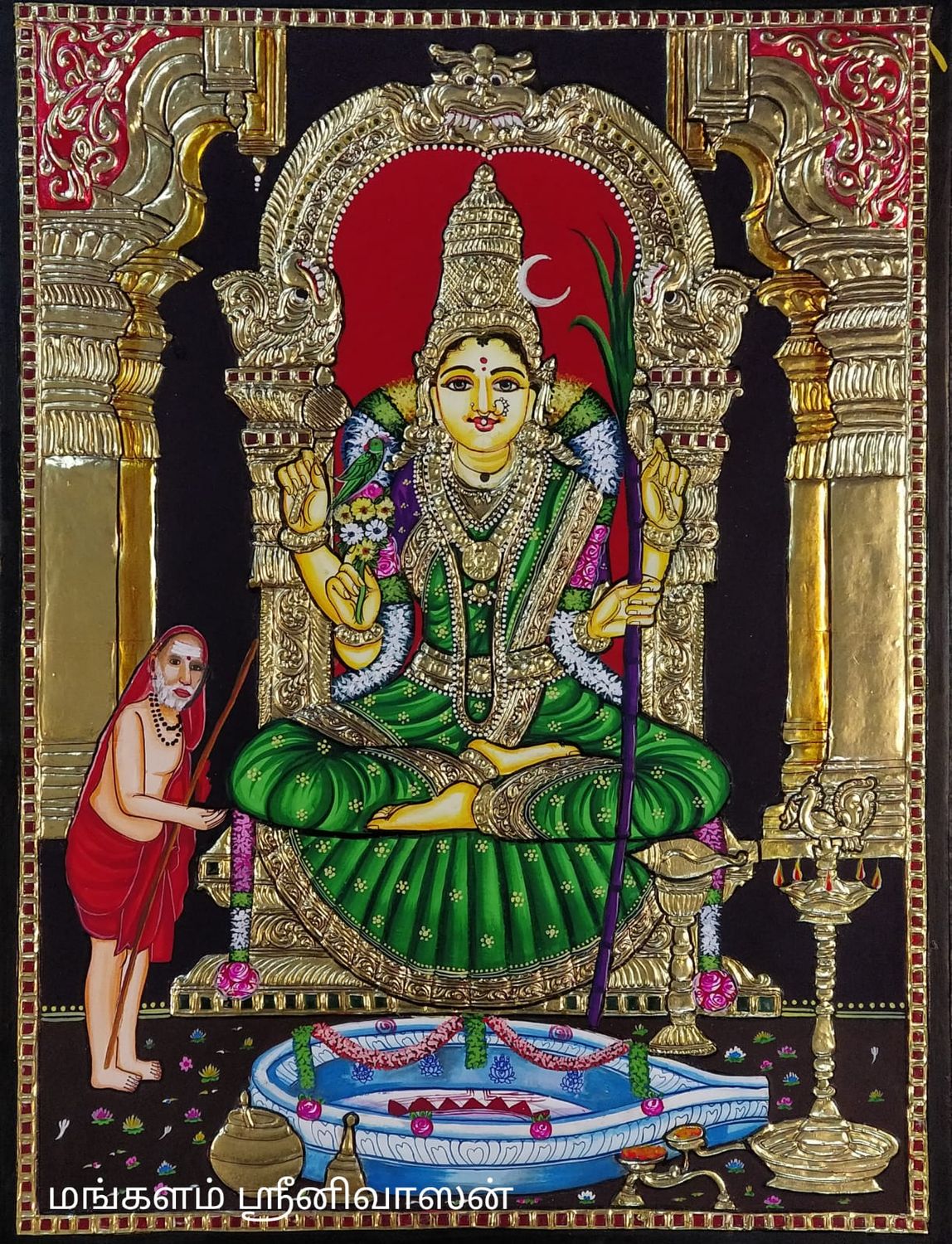Kamakshmi Amman Mahaperiyava Tanjore painting