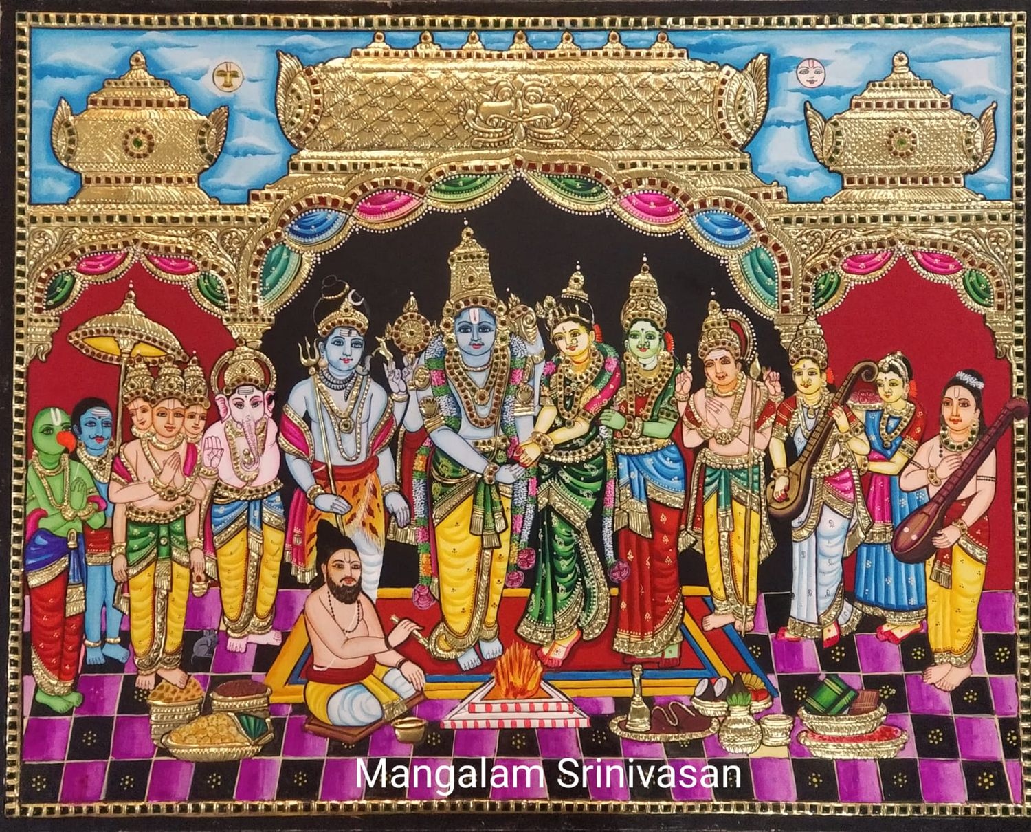 Srinivasa  Kalyanam Tanjore painting