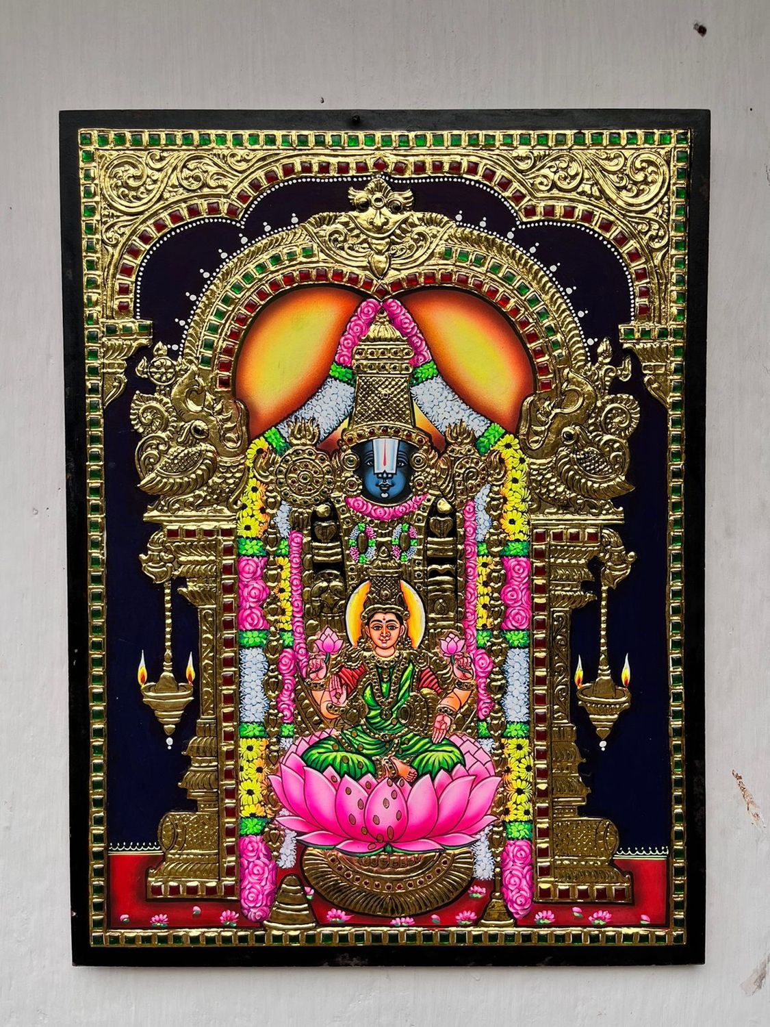 Tirupathi Perumal with Lakshmi Tanjore painting