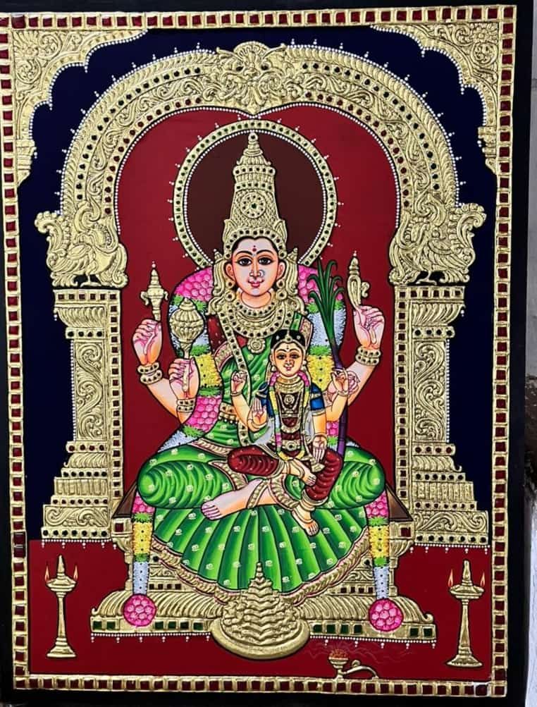 Lalitha devi with balatiripurasundari Tanjore painting