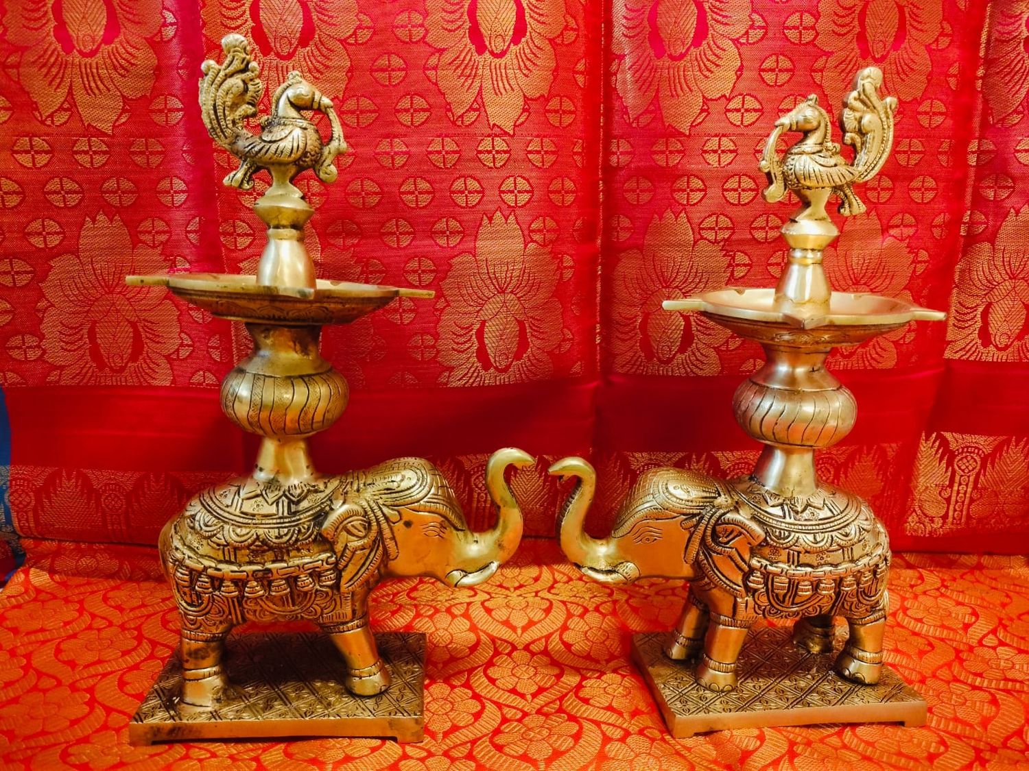 Brass Elephant diya antique  (pair)