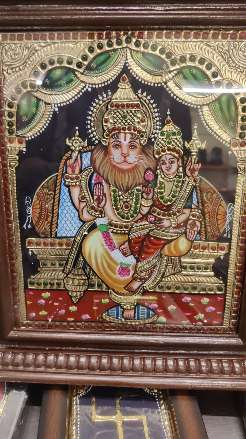 Narasimha Tanjore Paint 12 inches by 10 inches - Frame size extra