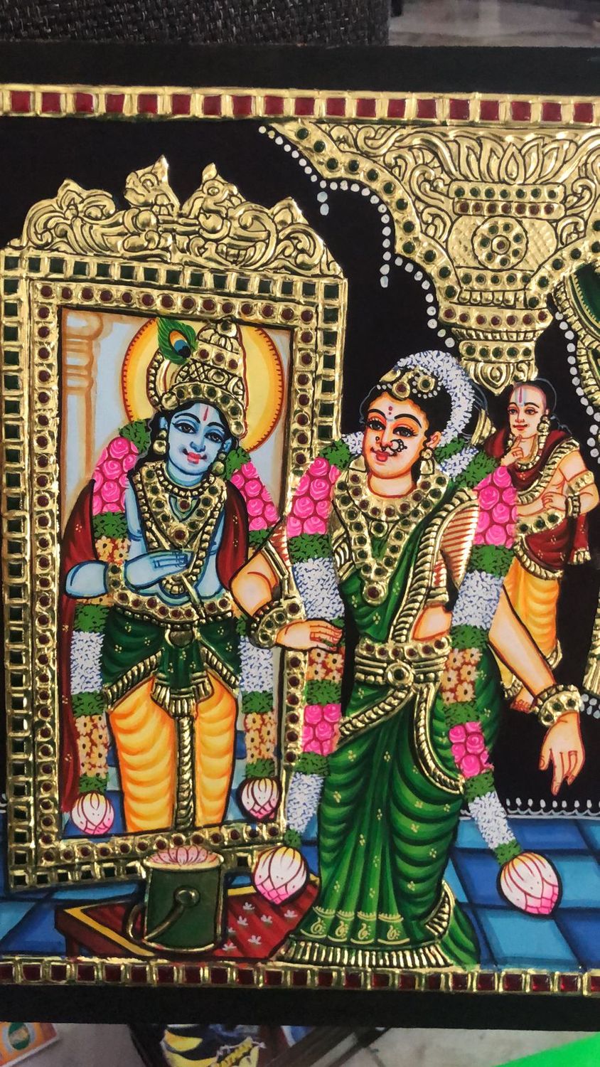 Andal Krishna Tanjore Painting 12 inches by 10 inches - Frame size extra