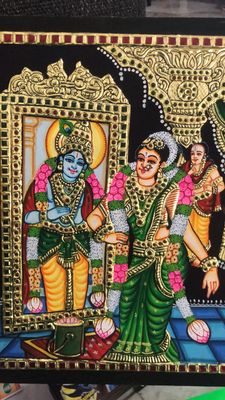 Andal Krishna Tanjore Painting 12 inches by 10 inches - Frame size extra