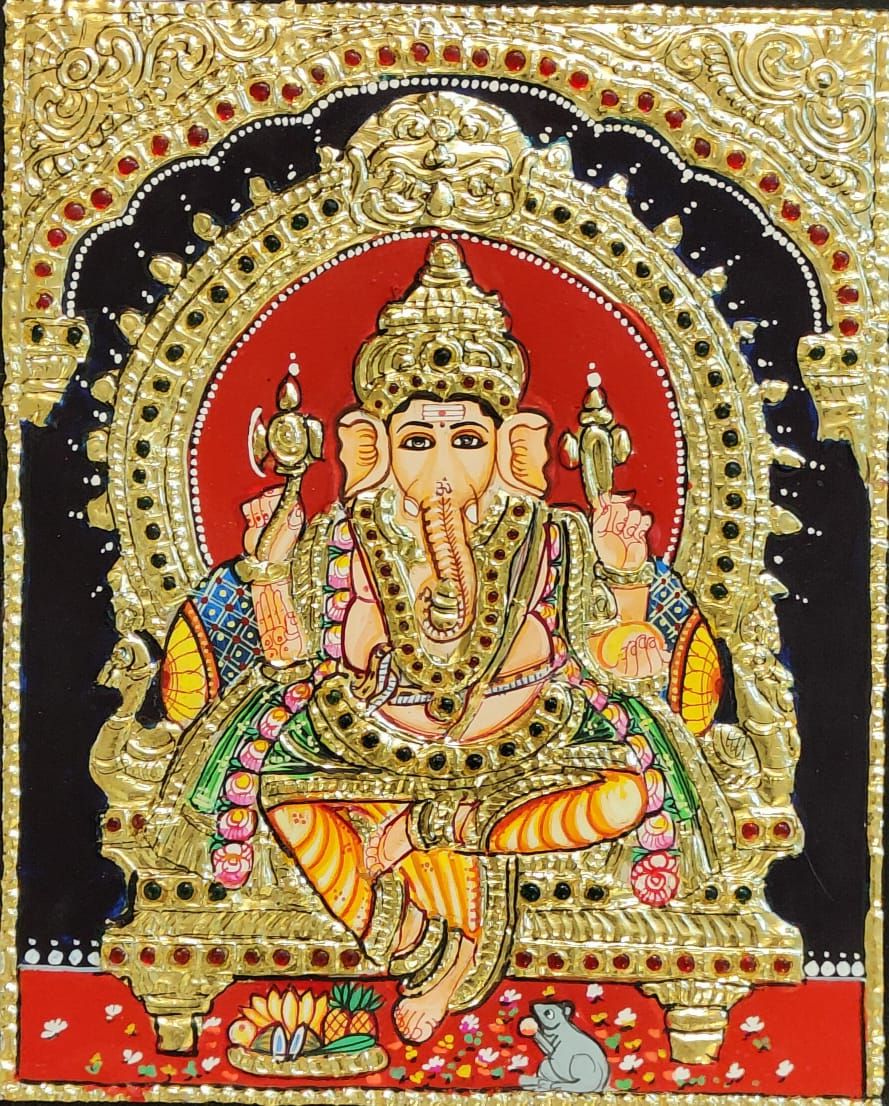 Ganesha Tanjore Painting 10 inches by 8 inches – frame size extra