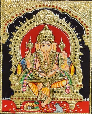 Ganesha Tanjore Painting 10 inches by 8 inches – frame size extra