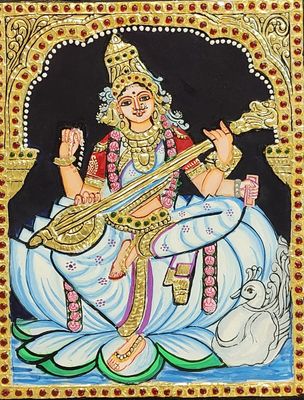 Saraswathi Tanjore Painting 10 inches by 8 inches – frame size extra