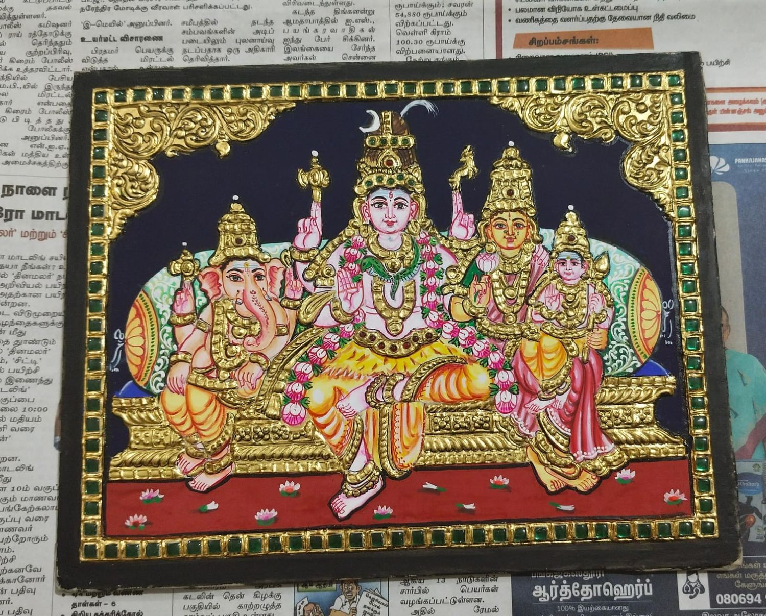 Shivan Family Tanjore Painting 10 inches by 8 inches – frame size extra