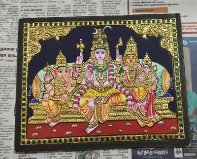 Shivan Family Tanjore Painting 10 inches by 8 inches – frame size extra