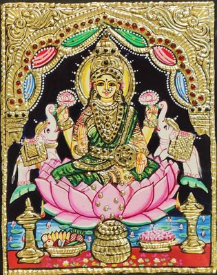Gaja LakshmiTanjore Painting 10 inches by 8 inches – frame size extra