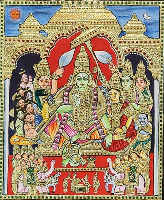 Ramar Pattabishegam  Tanjore Painting 15 inches by 18 inches – frame size extra