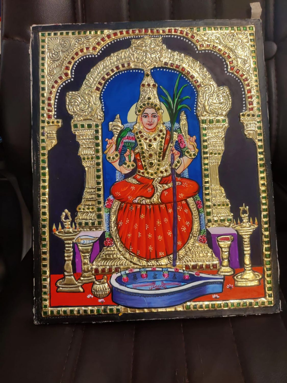 Kamakshi Amman Tanjore Painting 12 inches by 15 inches - frame size extra