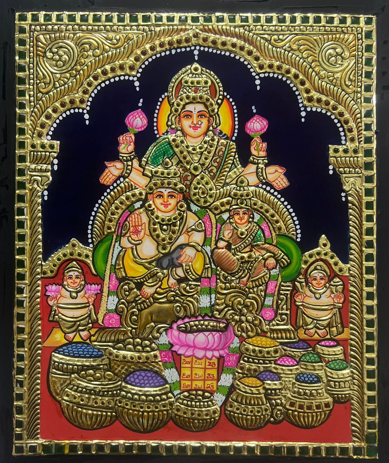 Kubera Lakshmi Tanjore Painting 12 inches by 10 inches - Frame size extra