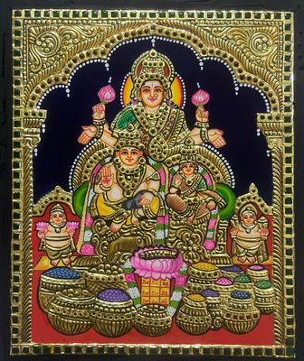 Kubera Lakshmi Tanjore Painting 12 inches by 10 inches - Frame size extra