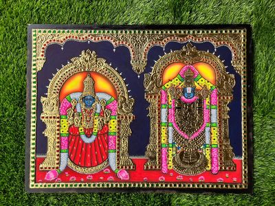 Perumal thayar Tanjore Painting 18 inches by 24 inches- frame size extra