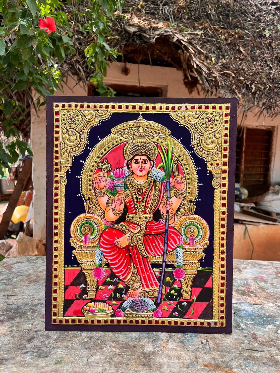 Lalitha Tanjore Painting 12 inches by 15 inches - frame size extra