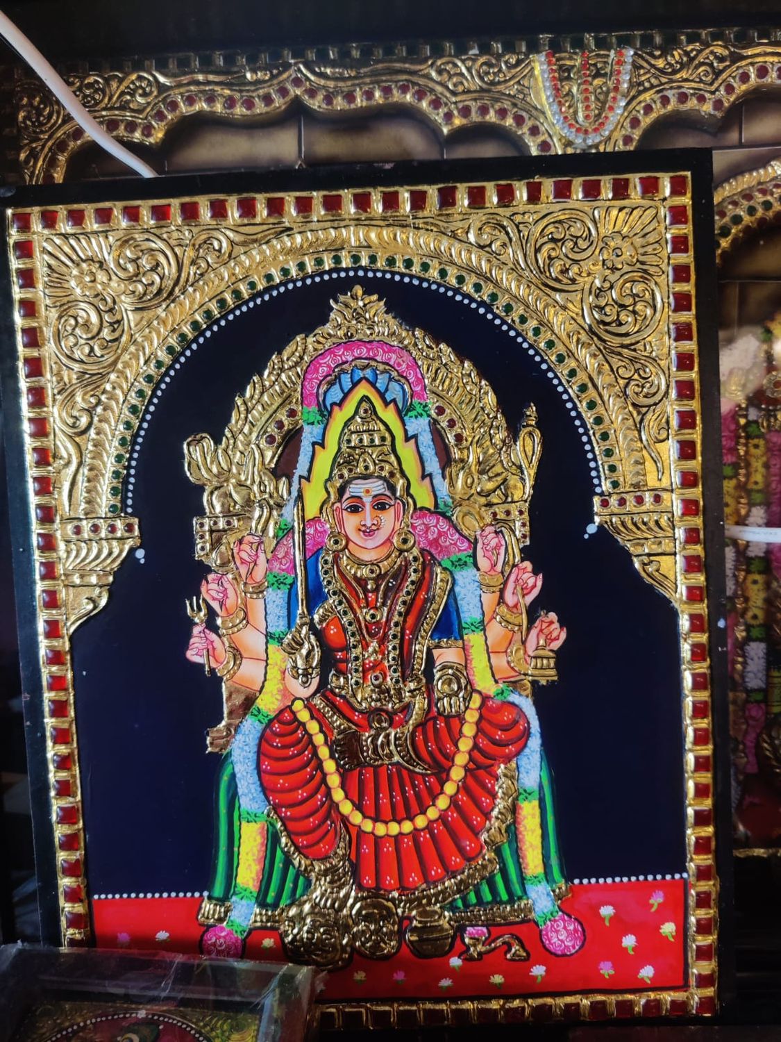 Samayapuram Amman Tanjore Painting 12 inches by 15 inches - frame size extra