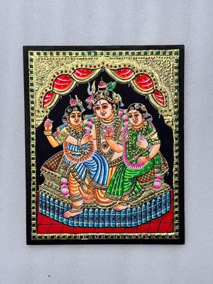 Krishna Baama Rukmani Tanjore Painting 12 inches by 15 inches - frame size extra