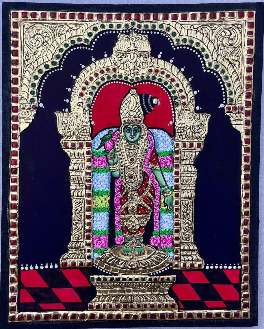 Meenakshi Amman Tanjore Painting 12 inches by 15 inches - frame size extra