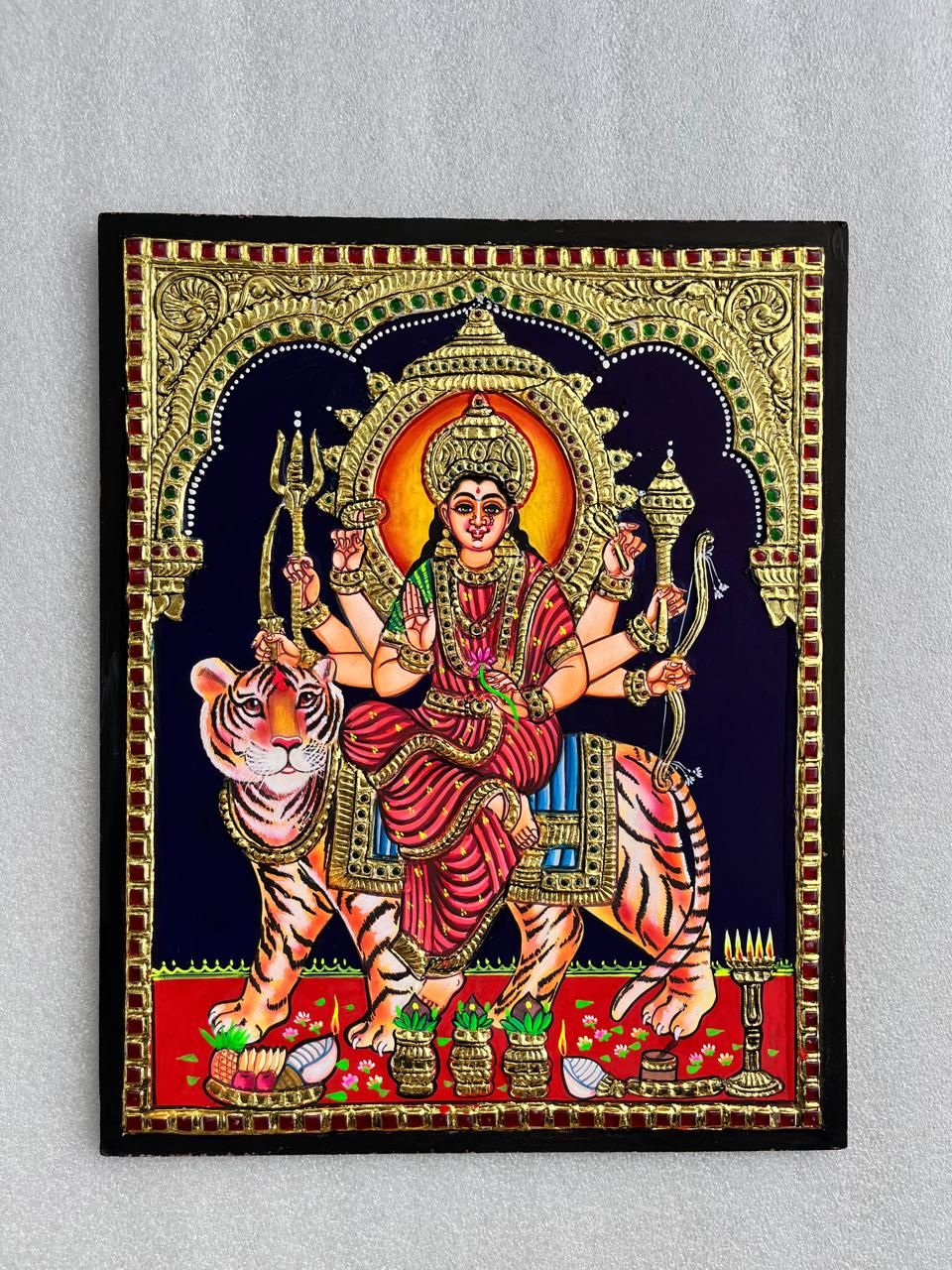 Durgai Amman Tanjore Painting 12 inches by 15 inches - frame size extra