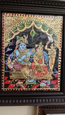 Radha Krishna Tanjore painting 12 inches by 15 inches - frame size extra
