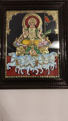Suriya devan Tanjore painting  12 inches by 15 inches - frame size extra